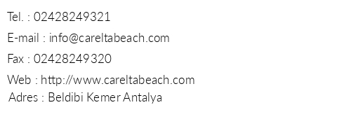 Carelta Beach Resort & Spa telefon numaralar, faks, e-mail, posta adresi ve iletiim bilgileri